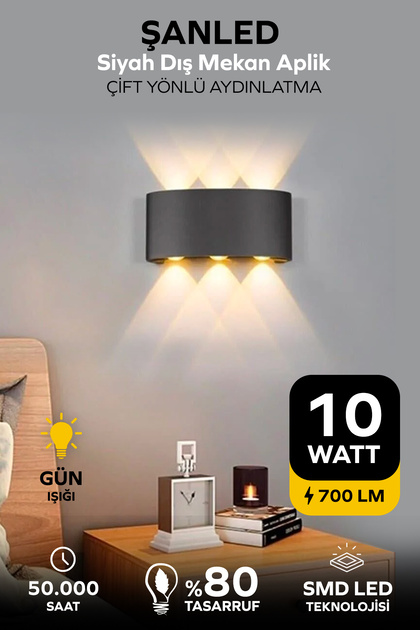Decorative 10W Bidirectional Indoor-Outdoor Black Case Amber Color Light Wall Sconce-1 Piece