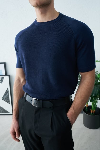 Men's Regular Fit Crew Neck Basic Raglan Sleeve Knitwear T-Shirt