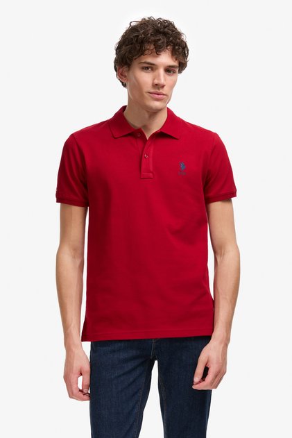 Men's Slim Fit Polo Collar Claret Red Basic T-Shirt 50322304-Vr014