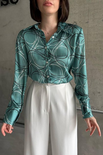 My Fashion Buttoned Long Sleeve Geometric Pattern Shirt