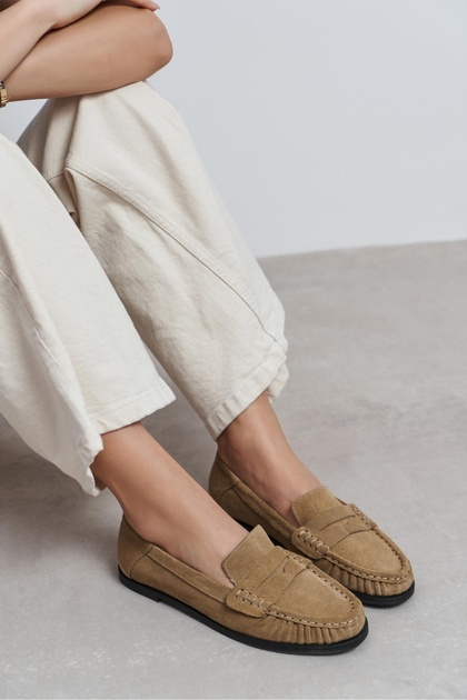 NİŞANTAŞI SHOES Rıta Rome Bej Süet Hakiki Deri Kadın Loafer