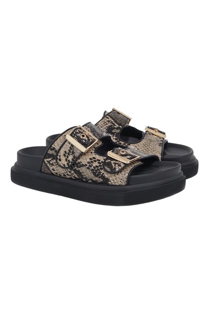 Shoes Γυναικεία Παντόφλας FLATFORMS 03R-232 Μπέζ Μαύρο Φίδι U403R2322F75