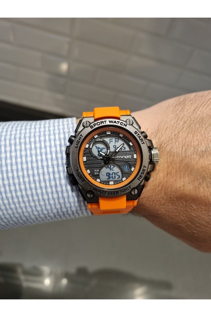 Digital Analog 5 Atm Water Resistant Orange 14-18 Years Old Men and Adult Wristwatch