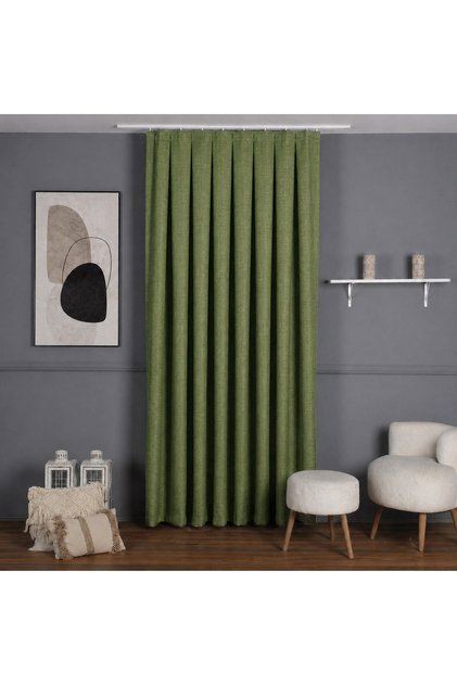 Linen Blackout Background Curtain 1/3 with Frequent Pleats for Cornice