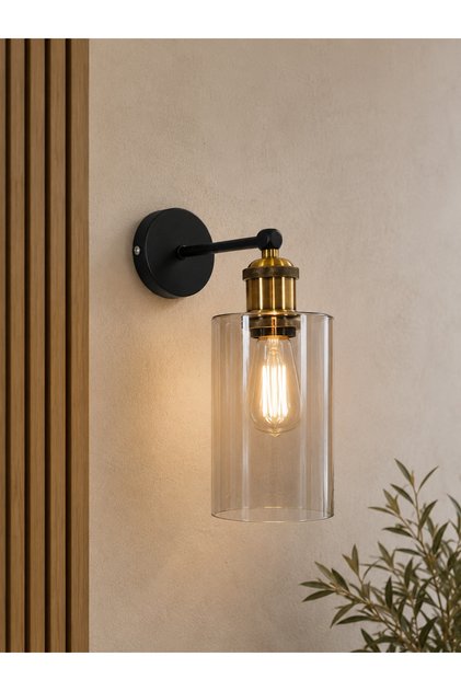 Yaren Antique Finish Smoked Glass Wall Lamp