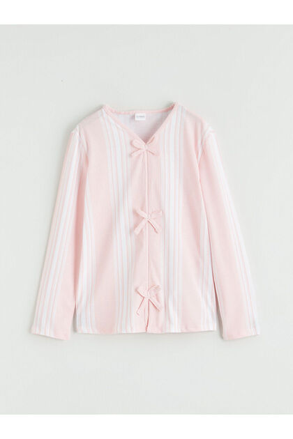 Girl's pajama top with white bow detail