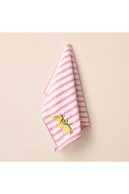 Lemon Embroidered Decorative Hand Towel – 100% Cotton, Striped Linen Texture (30X45)