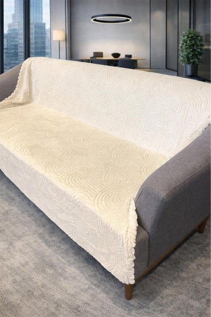 Geometric Rabbit Feather Non-Slip Base Sofa Cover 170X215 cm Cream