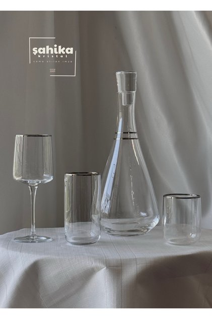 Sare Platinum 19 Piece Premium Crystal Glass Cup Set Dowry and Guest Set
