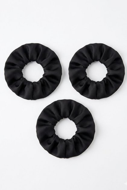 Set de 3 agrafe elastice din satin negru pentru femei, agrafe de păr elegante tip scrunchie