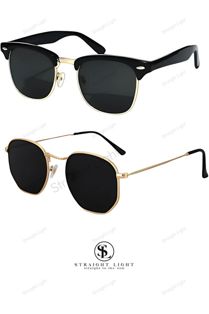 New Season Unisex Set of 2 Black Sunglasses Uv400 Ultra Light Luxury Stylish