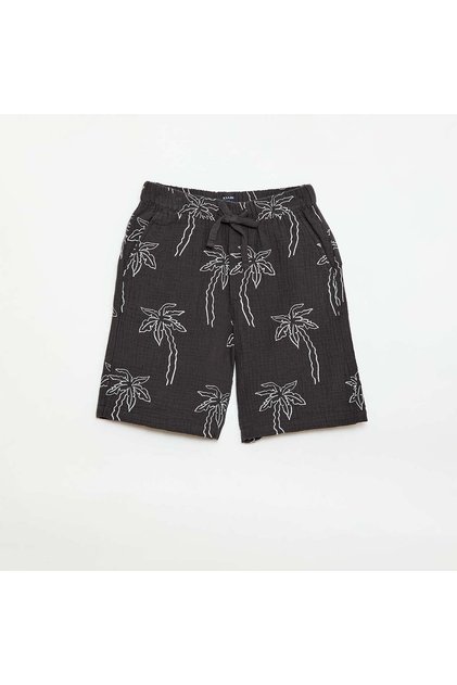 Embroidered Cotton Gauze Shorts BLACK