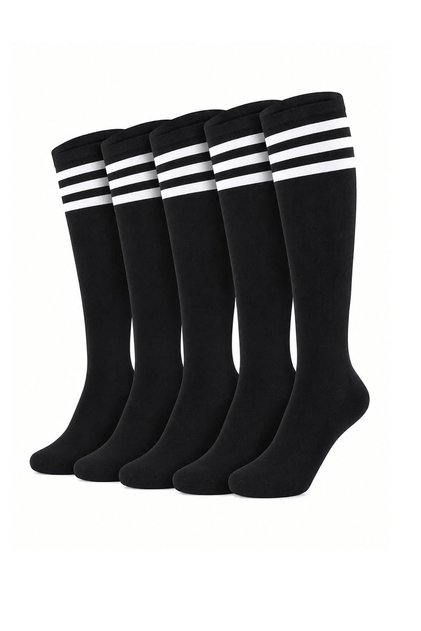 5 Pairs Women's Striped Knee High Socks Sports School Daily College Socks