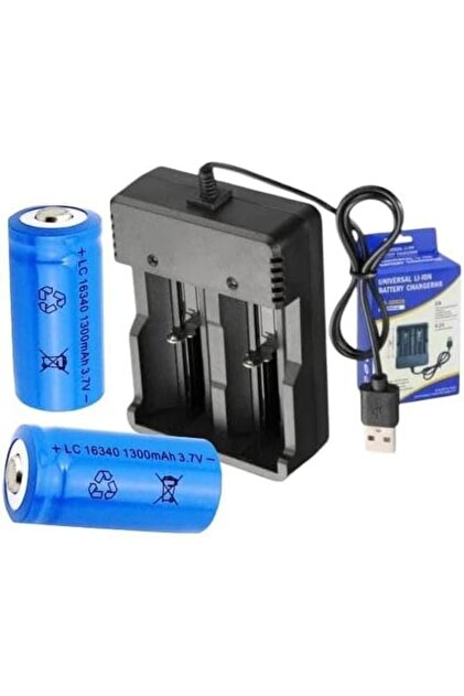 1500Mah 16340 Batteries for Flashlights with Dual Charger 3.7V (2 Batteries with Dual-Port Charger)