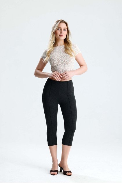 Gray Melange Slit Capri Leggings