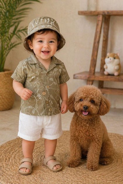 My Little One's Baby Boy Set with Hat, Shirt and Shorts - Green