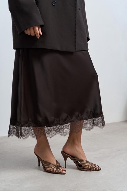 NİŞANTAŞI SHOES Judith Kahve Saten Burnu Açık Detay Kafesli Kadın