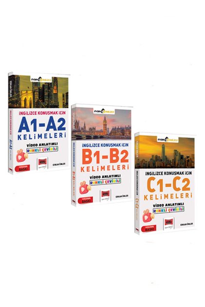 Erkan Önler İngilizce Konuşmak İçin A1-A2 - B1-B2 - C1-C2 Kelimeleri Video Anlatımlı Renkli Çeviri 3'Lü Set