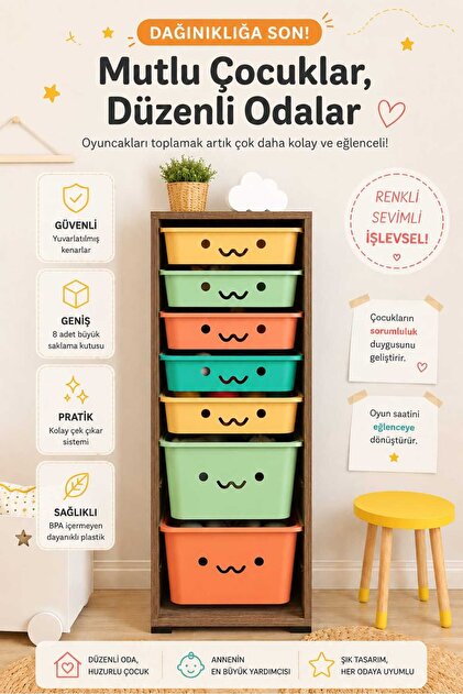 DEKOZUM COZYBOX Oyuncak Dolabı Oyuncak Kutusu Çok Amaçlı Dolap