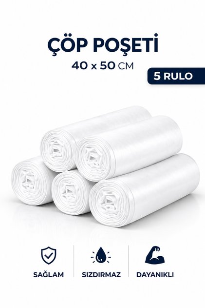 40x50 Küçük Boy Çöp Poşeti 5 Rulo 200 Adet Dayanıklı Sızdırmaz Çöp Torbası