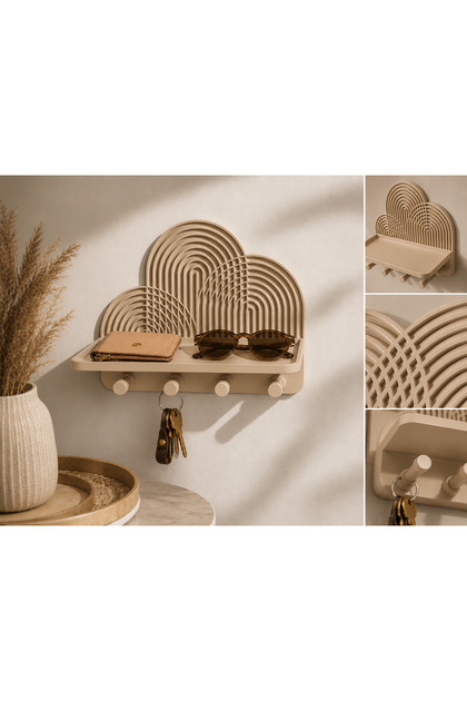 Boho bohem Rainbow Duvar Anahtarlık ve Organizer Rafı | Modern Dekoratif Askılık | 3D Baskı Giriş Düzenleyici 25x19x11 cm