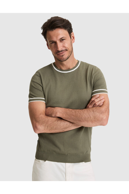 Khakifarbenes Slim-Fit-Trikot-T-Shirt aus 100 % Baumwolle mit Rundhalsausschnitt 50328164-VR027