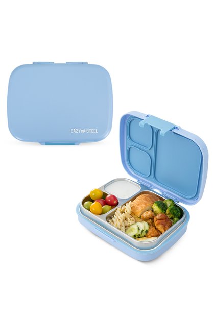 Premium Stainless Steel Lunch Box 710ml – Leakproof 3-Compartment Lunch Box for Kids, Blue
