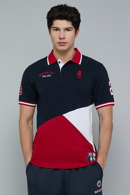 Color Block Polo T-Shirt with Short Sleeves
