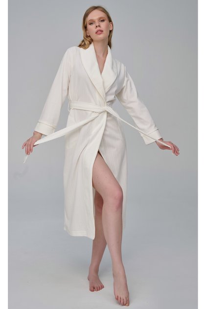 Women's Stripe Jacquard Shawl Collar Niki Velvet Bamboo Cotton Dressing Gown