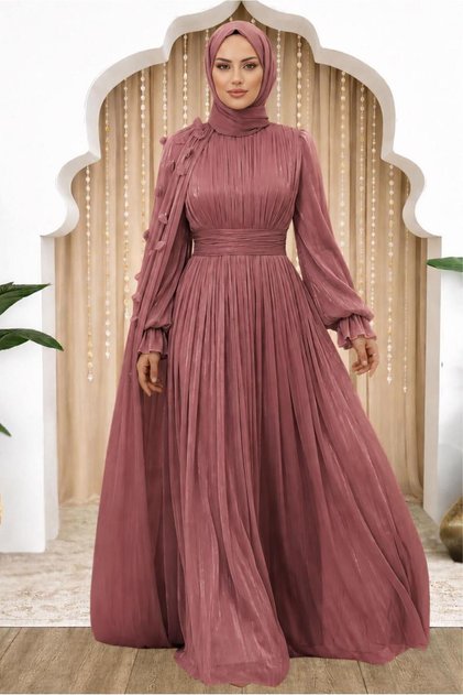 KADIN PEMBE (GÜLKURUSU) PELERİNLİ ŞİFON ABİYE ELBİSE T 6663