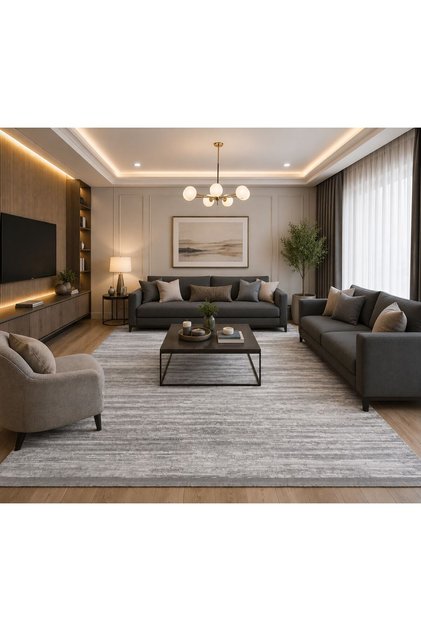 Modern Salon Halısı Oturma Odası Halısı Koridor Halısı Akrilik Viskon Dokuma Halı Kaymaz Tabanlı Leke Tutmaz Toz Yapmaz Antialerjik Geometrik Desenli Gri