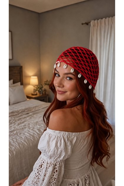 Efece Baby Wear Hand-Knitted Seashell Hair Net Fishnet Beanie Bandana