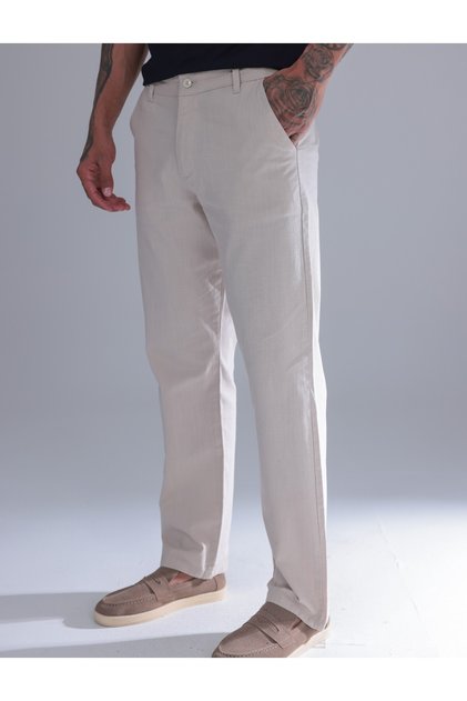 Men's Cream Linen Trousers – Comfortable Fit with Elastic Waist, Summer Style, Casual Trousers