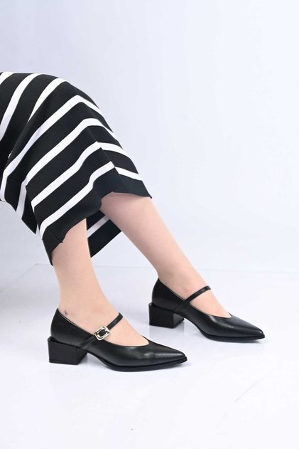Laceless Belt Buckle Neolite Sole Genuine Leather Thick Heeled Shoes 342-042 Women's Shoes