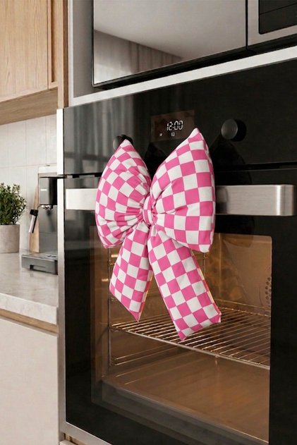 Digital Printing Checkered Bow Oven Ornament Decorative Filled Soft Handmade