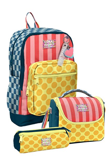 Girl's Yellow Pink Green Polka Dot Triple Primary School School Bag Set Setygn33204A