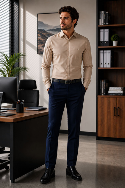 Men's Beige Linen Shirt 100% Organic Cotton – Breathable Fabric, Classic Fit, up to 5XL