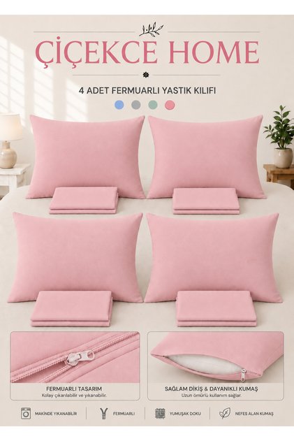 Yastık Kılıfı 4 Adet Fermuarlı 50x70 cm