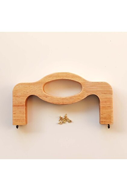 Çanta Bursu Ahşap Oval Saplı Açık Sütlü Kahve 20 Cm