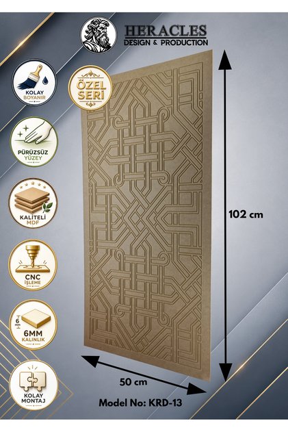 (KRD-13) 3D Görünümlü MDF Dekoratif Duvar Paneli 102x50 cm 6 mm CNC İşlemeli Boyanabilir Duvar Kaplama Paneli