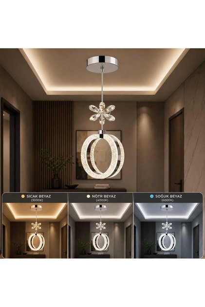 ALYA TEKLİ AVİZE 3 RENK LED ISIKLI KORİDOR ANTRE HOL AVİZE