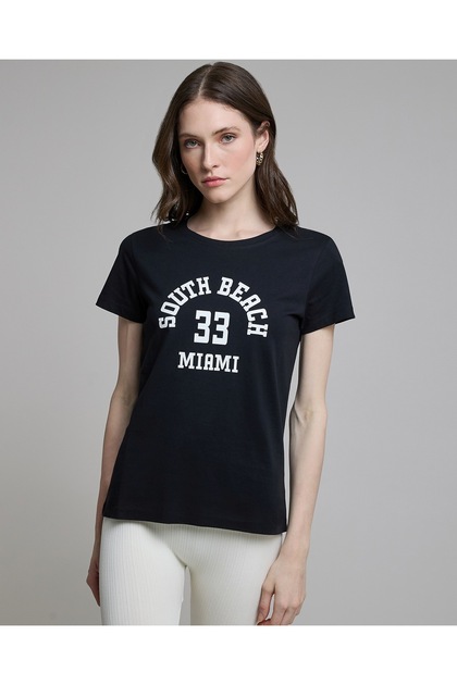 Typography Print T-Shirt With Crew Neck And Short Sleeves