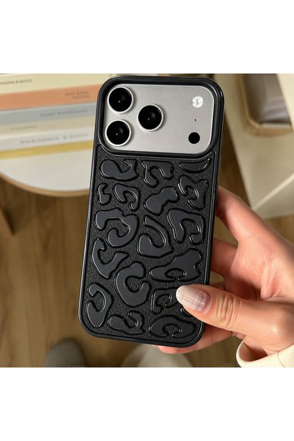 Compatible with iPhone 17 Pro Max / 18 Pro Max - Glossy Protruding Leopard Pattern Silicone Case with Sides