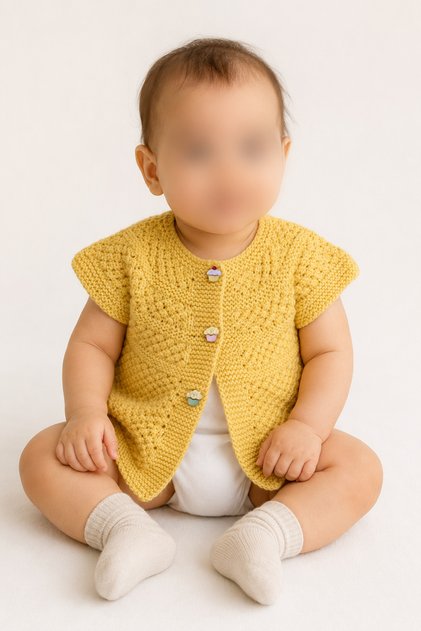 Hand Knitted Yellow Baby Cardigan 100% Organic Cotton 6-9 Months