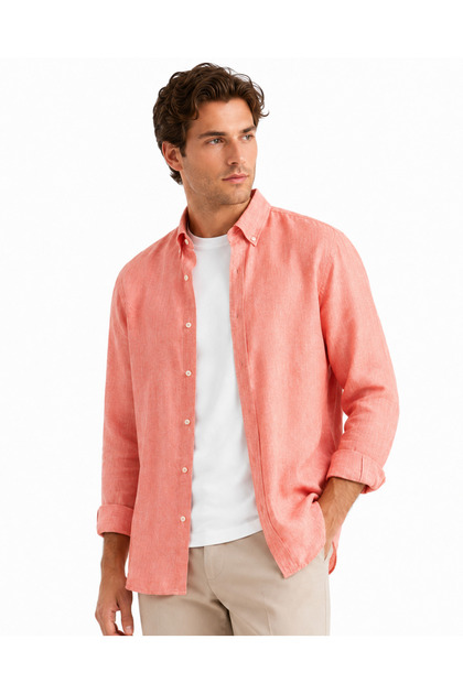 Men's 100% Cotton Long Sleeve Button down Collar Shirt