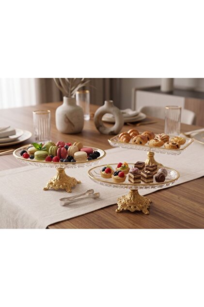 3-Piece Glass Presentation and Serving Tray Set with Gold Frame Dowry Tableware Set