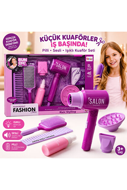 TRUST STORE Kutulu Pilli Kız Çocuk Kuaför Seti Sesli Işıklı Saç