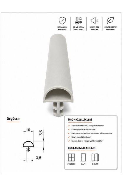 P 190 Ahşap Kapı Kasa Fitili 12 Metre Gri