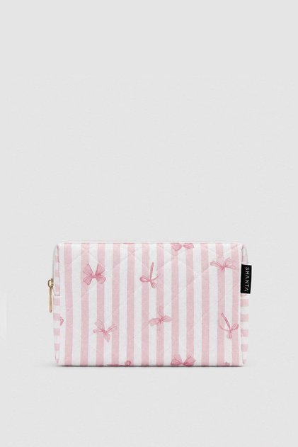 Candy Pink Ribbon D34 Zipper Cosmetic Organizer Women's Travel Type Makeup Bag