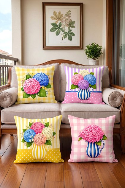 Bouquet of Flowers Patterned 4-Piece Throw Pillow Cover Set